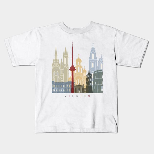 Vilnius skyline poster Kids T-Shirt by PaulrommerArt